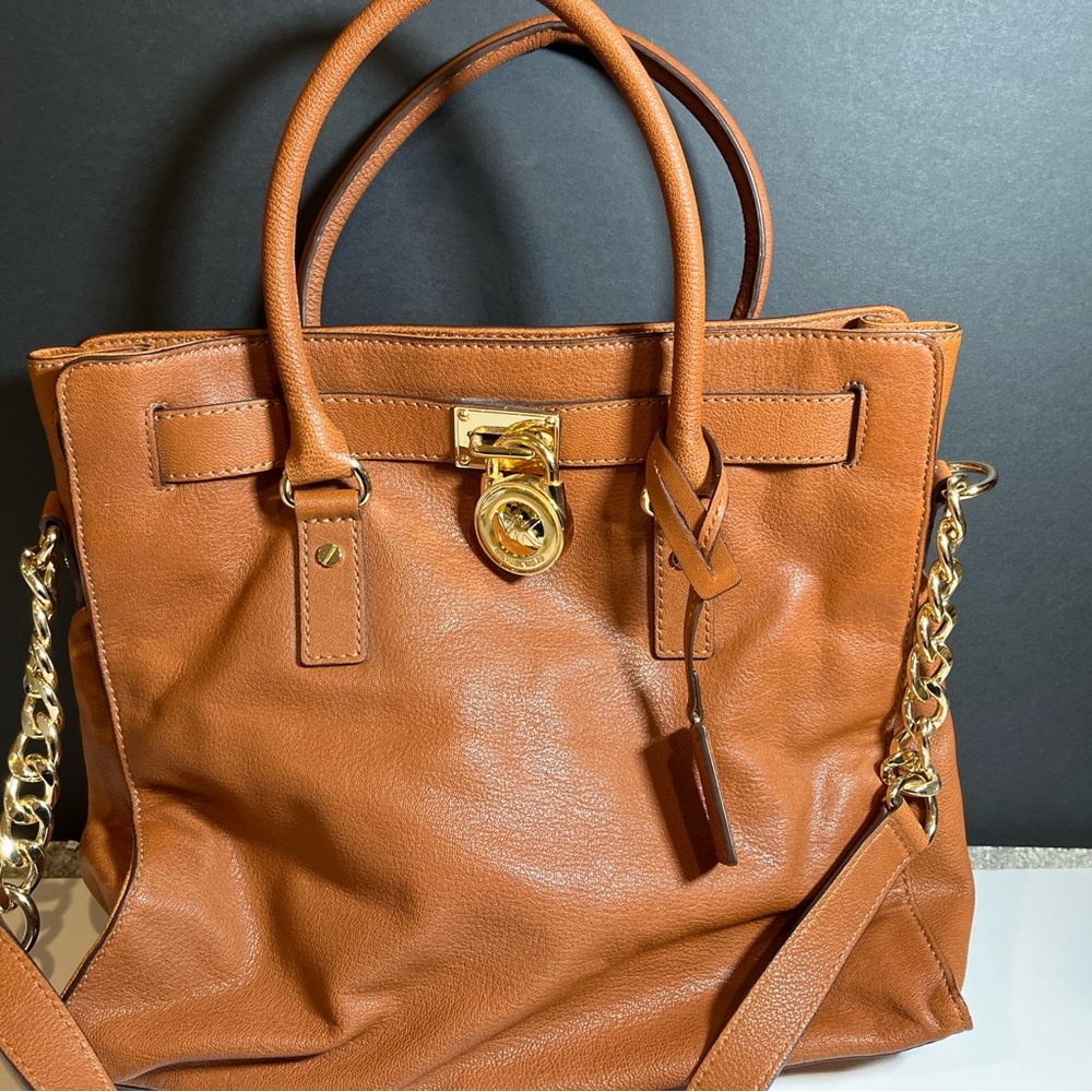 Michael Kors Large Hamilton Saffiano Leather Cognac Brown Tote
